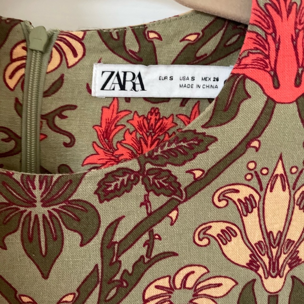 Zara Printed Floral Dress with Belt Linen Blend Size S New W/O Tags - Picture 4 of 7